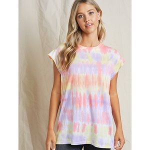 Pastel Spring Tees Cotton Tees Cap Sleeve Summer Tie Dye Top